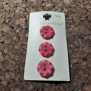Vintage Streamline Buttons Dark Pink Fluted 2 Hole 3 on the Card 5/6" C51073